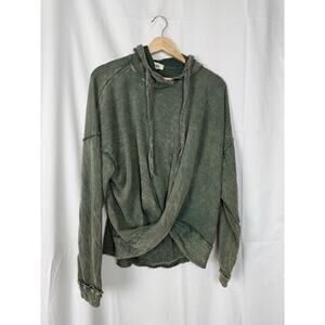 J. HER Women's Olive Green Twisted Front Hoodie Oversized Lightweight Size S